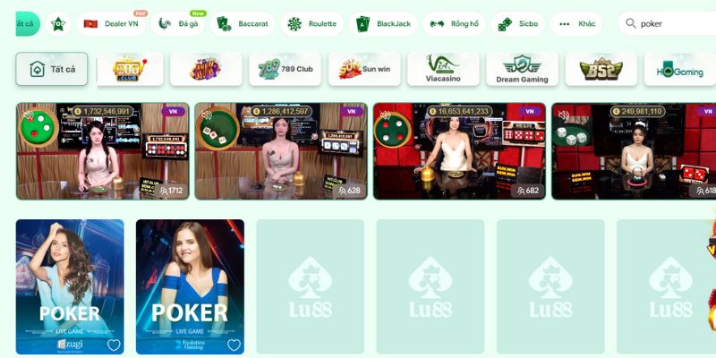 Tìm kiếm game Poker tại LU88 nhanh chóng, dễ dàng